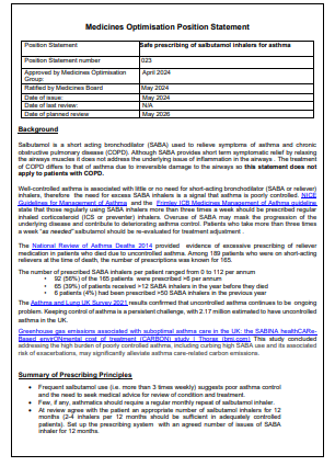 023 MOG Position Statement- Safe prescribing of short acting beta agonists (SABA) for asthma