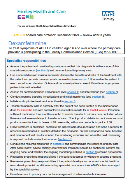 Dexamphetamine shared care for CYP (SABP)