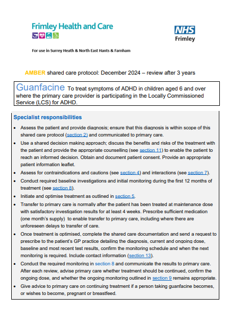 Guanfacine shared care for CYP (SABP)
