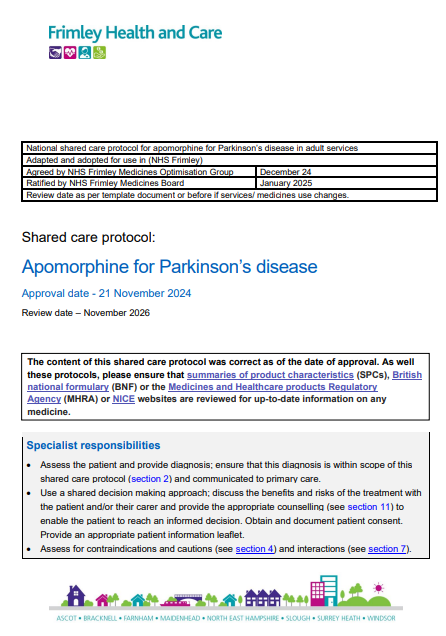 Apomorphine in Parkinson's disease- shared care