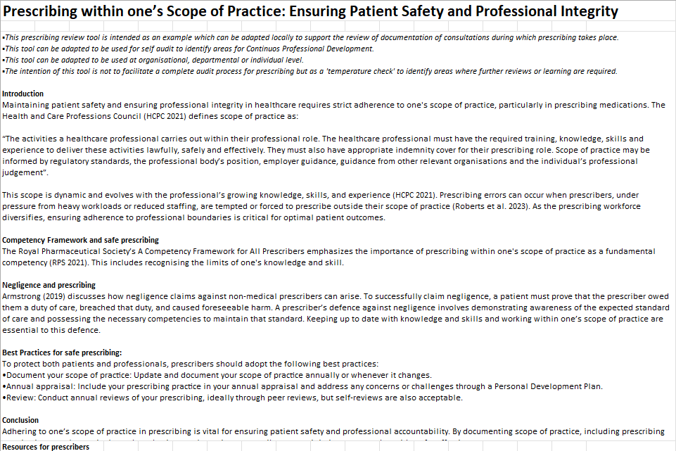 NHS Frimley Multi Professional Prescribing (MPP) review tool