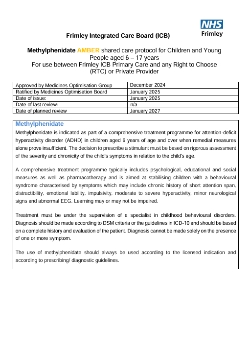 Methylphenidate-shared care for CYP (Psicon)