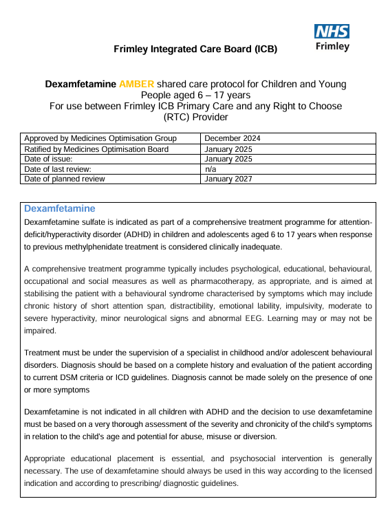 Dexamphetamine- shared care for CYP (Psicon)