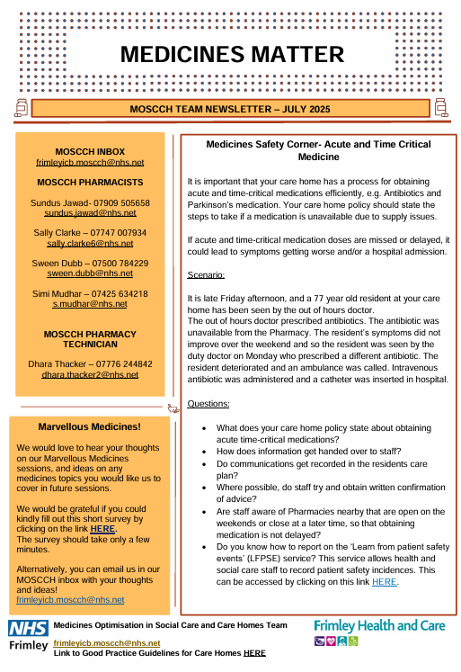 Medicines Matter- newsletter for care homes July 2025