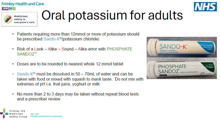 Oral potassium prescribing