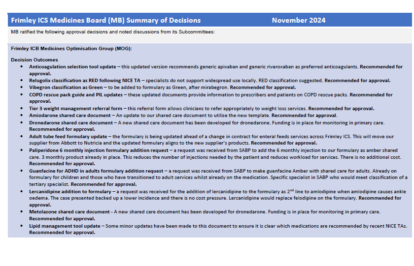 Medicines Board decision summary November 2024