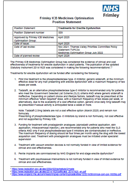 009 MOG Position Statement - treatment for erectile dysfunction