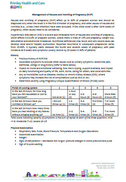 Primary care management of nausea and vomiting of pregnancy