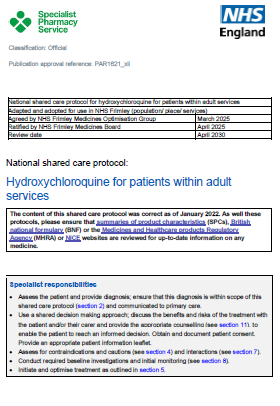 Hydroxychloroquine in adult patients -shared care