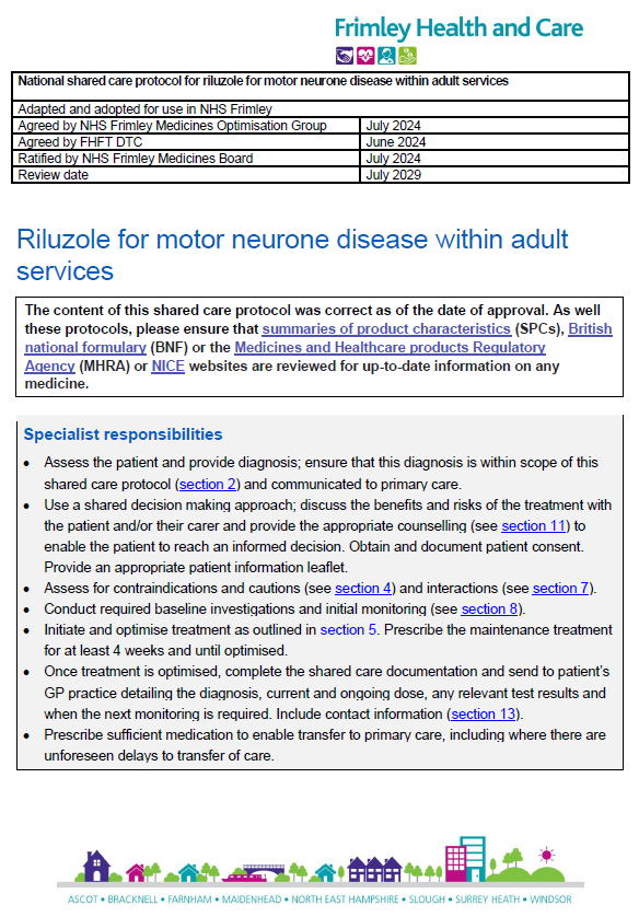 Riluzole for motor neurone disease shared care