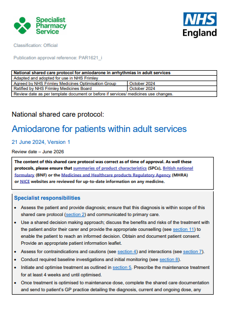 Amiodarone in arrhythmias in adults-shared care