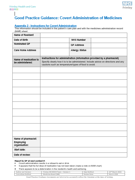 Appendix 2 Instructions for covert administration
