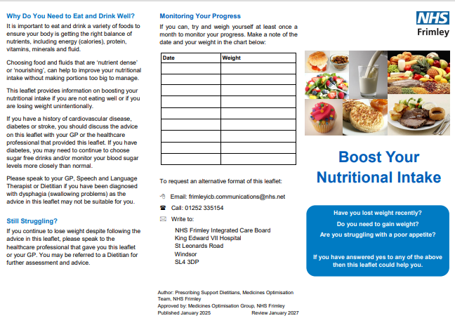 Boost your nutritional intake leaflet