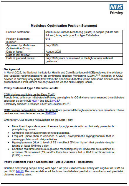 015 MOG Position statement Continuous Glucose Monitoring (CGM)