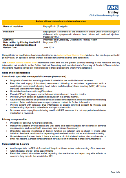 Dapagliflozin in heart failure-amber no shared care-information sheet