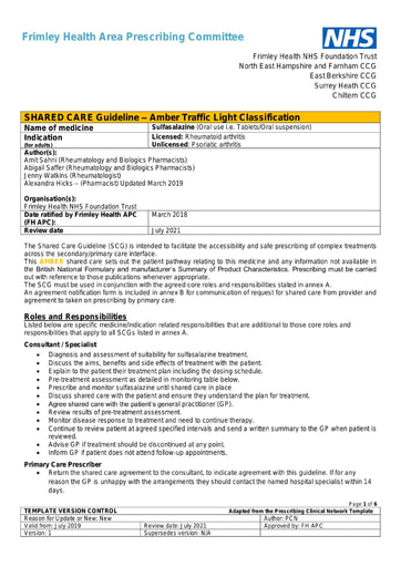 Sulfasalazine in rheumatoid arthritis and psoriatic arthritis- shared care