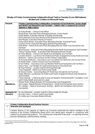 Meeting of Frimley Commissioning Collaborative Board 9 June 2020