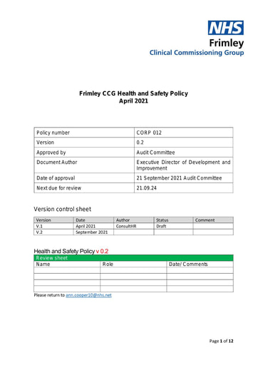 Final Frimley CCG Health and Safety Policy v0 2