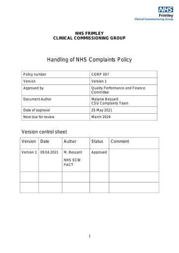 Handling of NHS Complaints