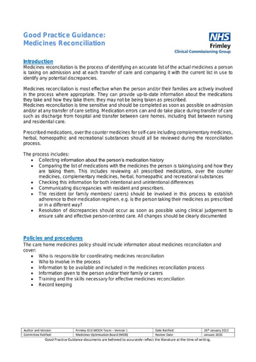 Medicines reconciliation- good practice guide