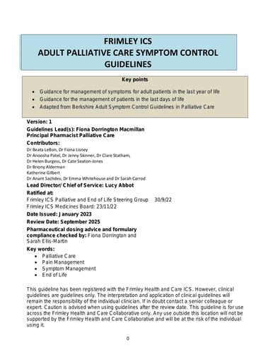 Adult symptom control guidelines in palliative care- Frimley ICS