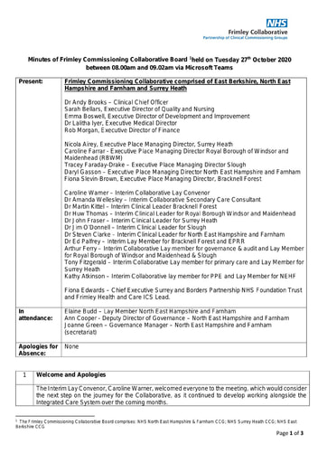 27.10.20 Meeting of Frimley Commissioning Collaborative Board