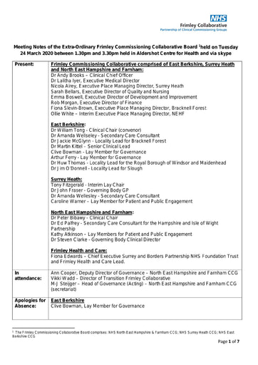 24.03.20 Meeting of Frimley Commissioning Collaborative Board