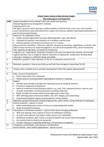 Structured Medication Review (SMR)- benzodiazepines and hypnotics