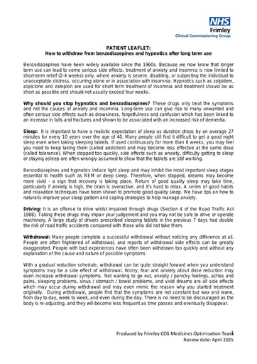 Withdrawing from benzodiazepines and hypnotics after long term use