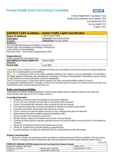 Leflunomide in rheumatoid arthritis and psoriatic arthritis- shared care