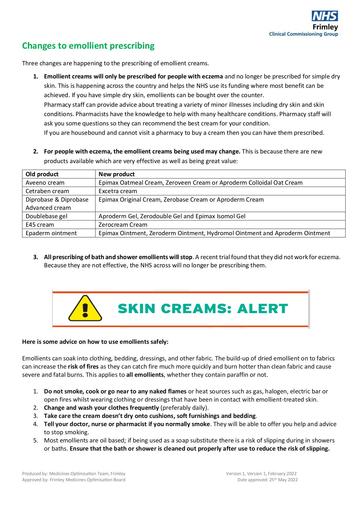 Changes to emollient prescribing (patient information leaflet)