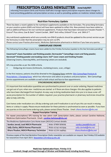 Prescription clerks newsletter- June/July 2021