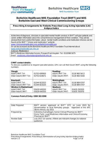 Prescribing Arrangements Long Acting Injectable Antipsychotics