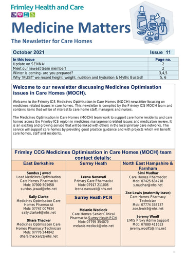 Medicine Matters- newsletter for care homes Oct 2021