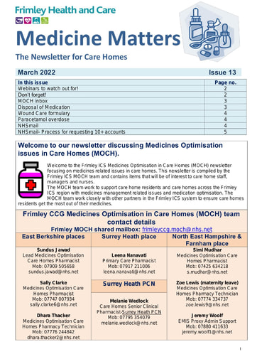Medicine Matters - newsletter for care home March 2022