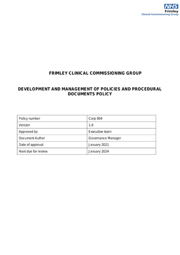 Policy for Management and Development of Policies
