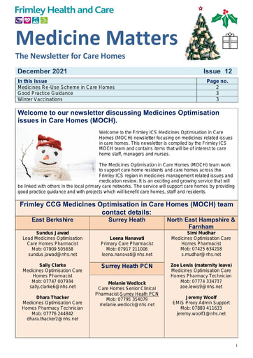 Medicine Matters- newsletter for care homes- winter edition 2021-2022