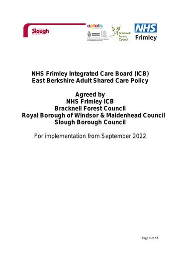 East Berkshire Adult Shared Care Policy
