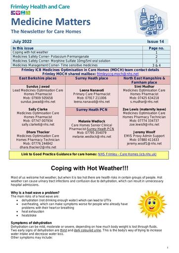 Medicine Matters- newsletter for care homes July 2022