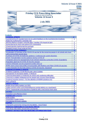 Frimley CCG prescribing newsletter July 2021