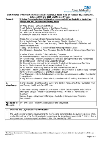 Meeting of Frimley Commissioning Collaborative Board 12 January 2021