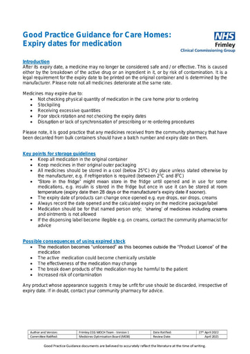 Expiry dates for medication- good practice guide
