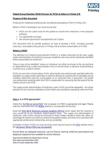 Patient Group Directions (PGDs)- process for PCNs to follow