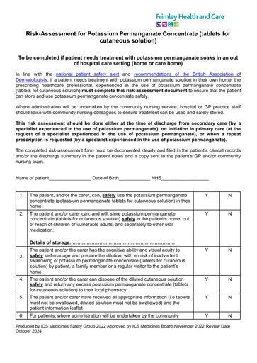 Potassium permanganate - risk assessment