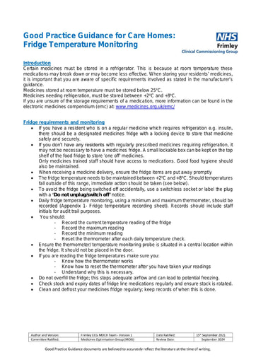 Fridge temperature monitoring - good practice guide