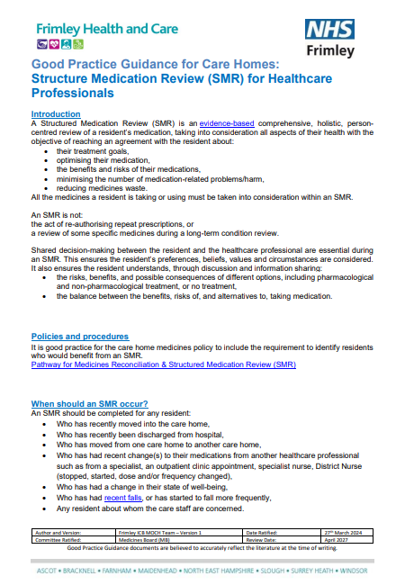 Structure Medication Review (SMR) for healthcare professionals - good practice guidance