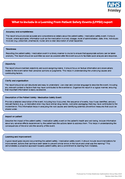 What to include in a Learning From Patient Safety Events (LPFSE) report