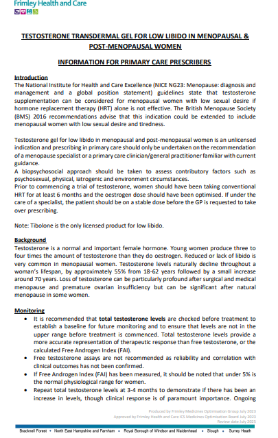 Testosterone transdermal gel for low libido around menopause