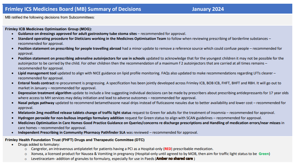 Medicines Board decision summary January 2024