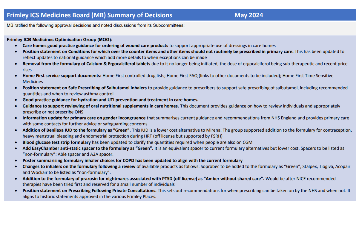 Medicines Board decision summary May 2024